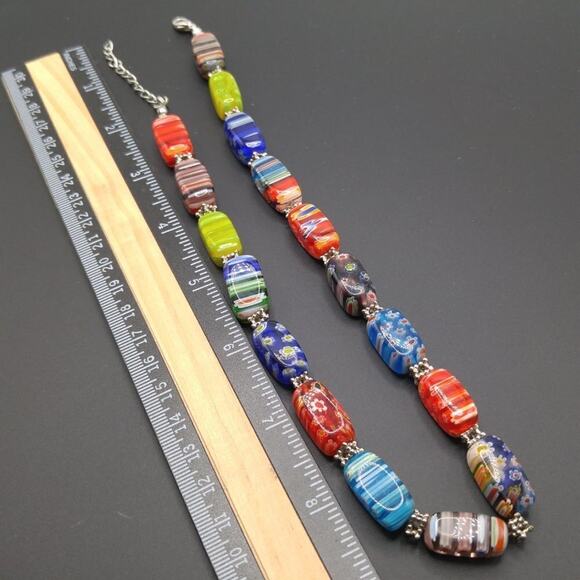 Large Bead Millefiori Lamp Work Murano Glass Necklace, 18 Inches - Picture 3 of 11